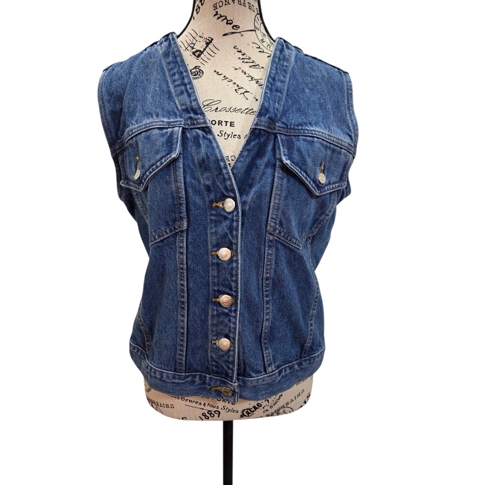 Vintage Banana Republic Denim Vest Womens Size 12 Made USA 90s Y2K Trucker Jean